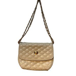 Vintage Monet Quilted Bag Cream Gold Chain Strap Shoulder Purse Handbag